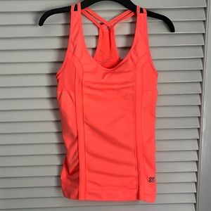 Actra Performance Wear Orange Tank Top Built in Bra Laser Cut Floral